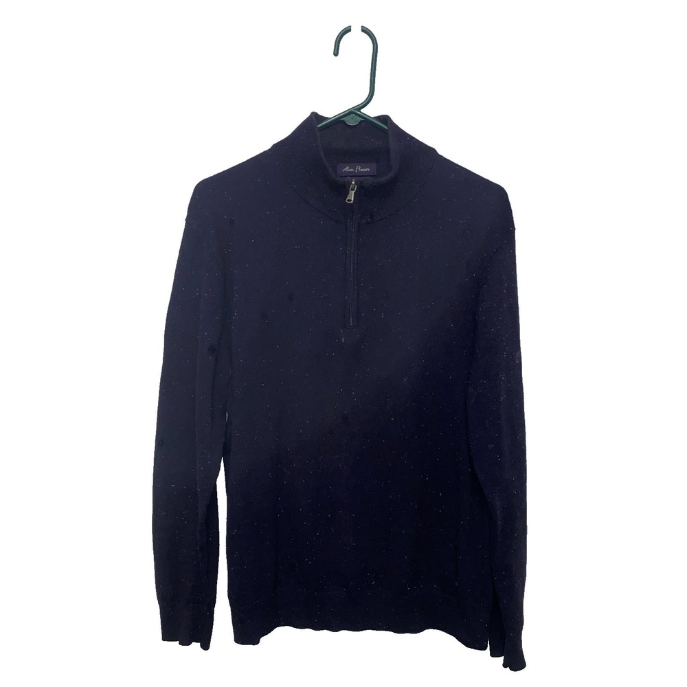 Alan Flusser‎ Mens Navy Blue Cotton Cashmere Donegal Fleck Quarter Zip Sweater M